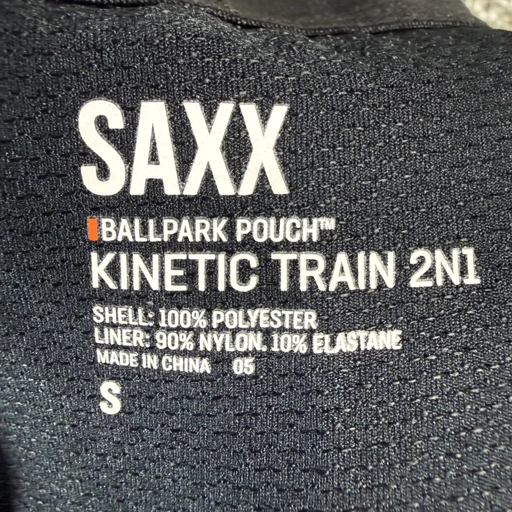 SAXX Athletic Shorts Kinetic Train 2N1‎ Mens Small Black BallPark Pouch Gym Run